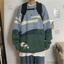 Cow Cartoon Print Sweater Streetwear Autumn Anime Teen Girls Knitted Female Pullover Sweater Ulzzang Loose Knitted Tops