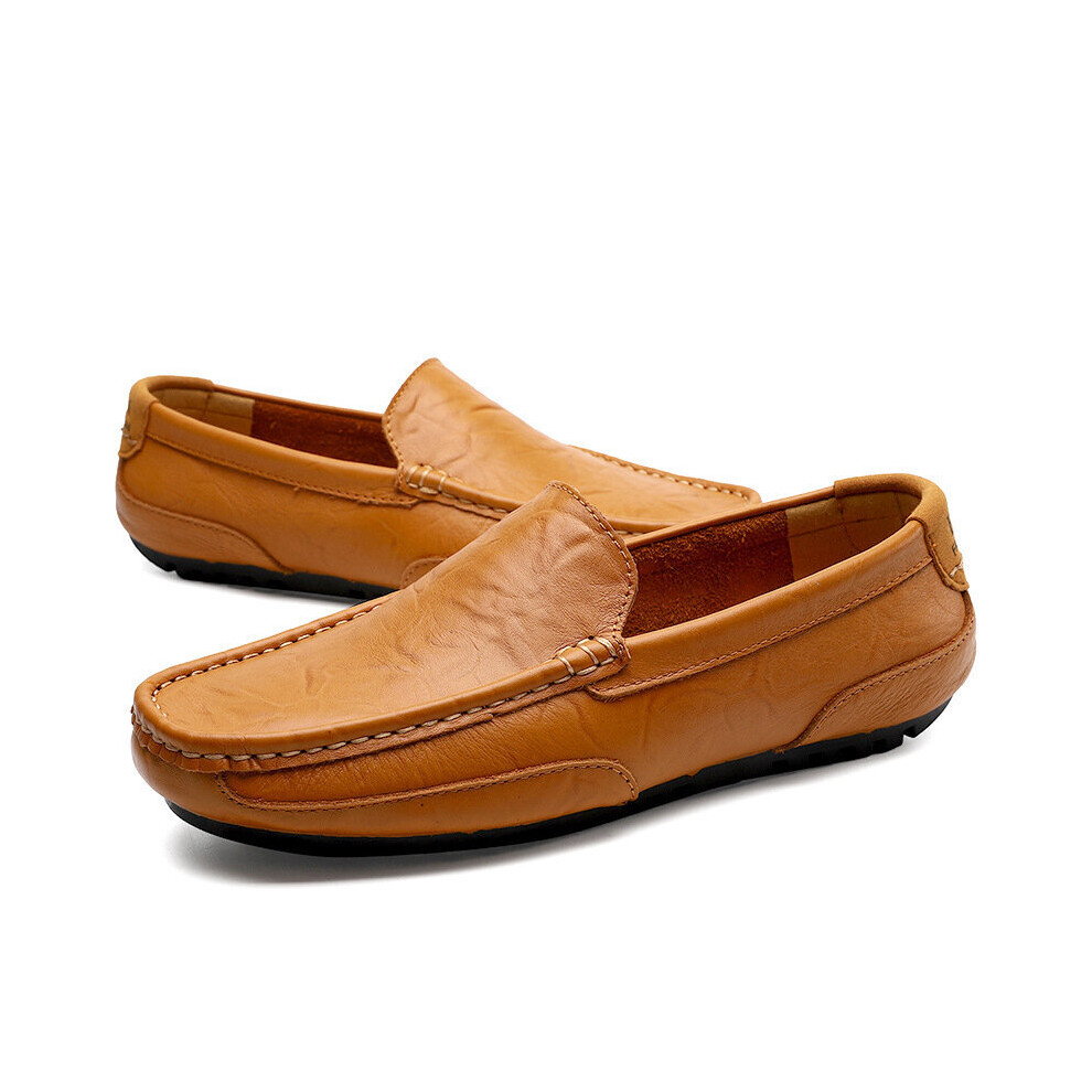 (Brown Beige-13) Soft Leather Men Walk Shoes Casual Slip on Formal Loafers Men Moccasins Italian Male Driving Shoes Sneakers