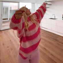 Autumn Loose Striped Knitted Sweater Sweet Girl Long Sleeve Jumpers Y2K Aesthetics Retro Pullovers Jumpers Streetwear