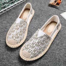 (f02 Beige Beige-41) Summer Ethnic Men Loafers Shoes Casual Print Lazy Shoes Flats Canvas Sneakers Men Slip-on Shoes Men's Espadrilles