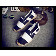 (Black-10) Flat Heels Men Linen Male Espadrille Fisherman Shoes Men Flats Plimsolls Striped Canvas Men Casual Shoes 559