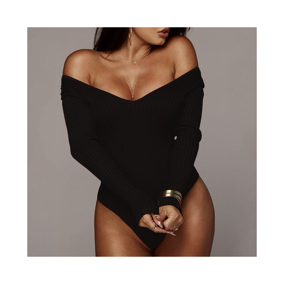 Off Shoulder Ribbed Knitted Sexy Bodysuit Women V Neck Summer Rompers Womens Jumpsuit Basic Playsuit Womens Tops-image-OPC-PBQHTVQ-NEW