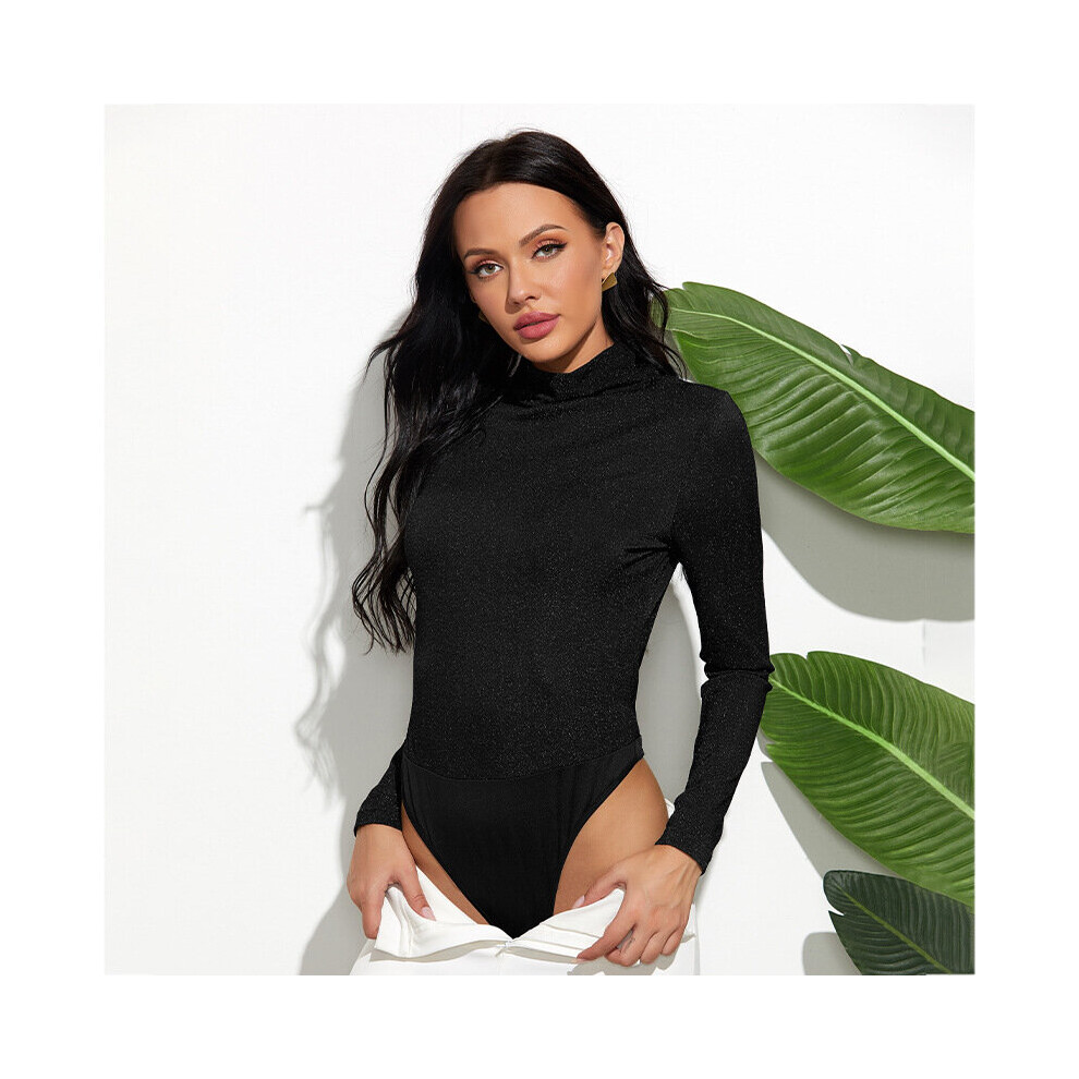 Bright Silk Bodysuits Women Casual Half Turtleneck Long Sleeve Rompers Autumn Winter Bodycon Bottoming Playsuits-image-OPC-PBQHV5W-NEW