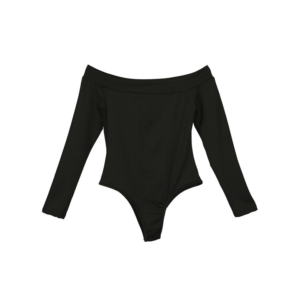 Women's Sexy Off Shoulder Bodycon Long Sleeve Bodysuit Stretch Leotard Crop Tops Short Romper Jumpsuit-image-OPC-PBQHV7X-NEW