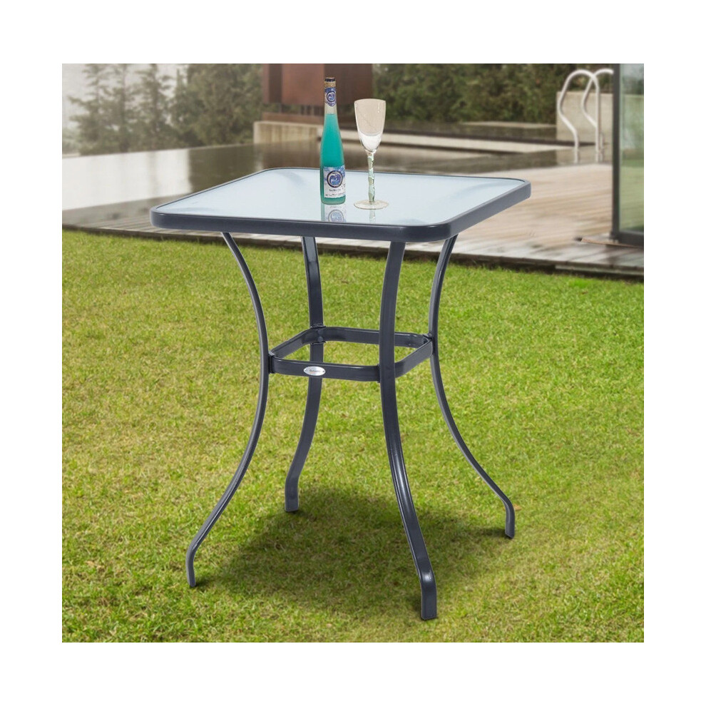 Uhf Garden Bistro Table Small Metal Coffee Patio Glass Furniture Outdoor Square Dining Deck Porch Brown