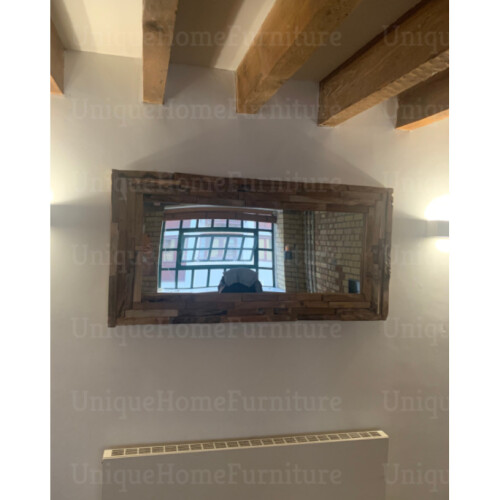 Large Wall Mirror Rustic Solid Wood Teak Frame Vintage Industrial Style Rectangular Furniture 2