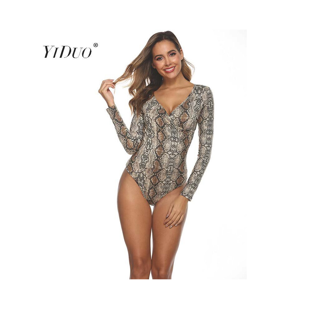 YiDuo Women Sexy Bodycon Long Sleeve Bodysuit Autumn Leopard Snake