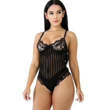Sexy Body Fitness Lace Bodysuit Rompers Women Jumpsuit Sleeveless Backless Hollow Out Sheer Mesh Playsuits Leotard
