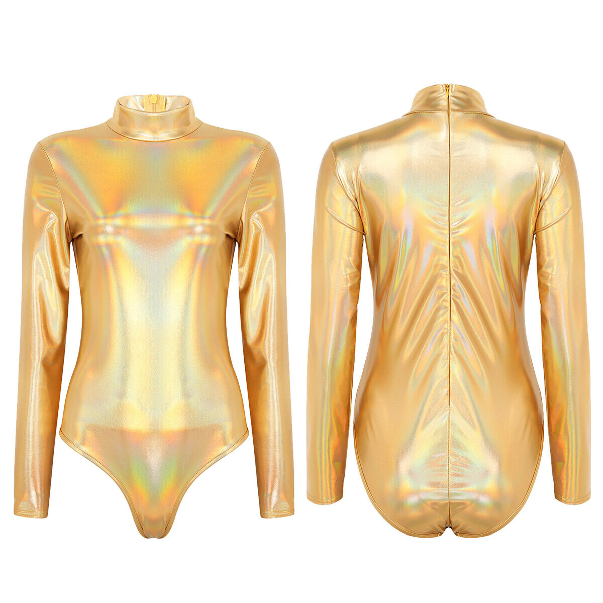 Women One-piece Leotard Bodysuit Metallic Turtleneck Gymnastic Dance ...