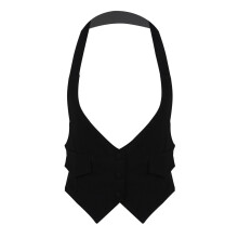 Women Casual Solid Halter Neck Short Suit Vest Backless with Belt Self-tie at Back Button Down Fully Lined Waistcoat Vest