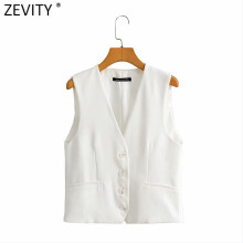 Zevity Women Simply Sleeveless Vest Jacket Office Ladies Wear Single Breasted Slim WaistCoat Leisure Outwear Tops CT731