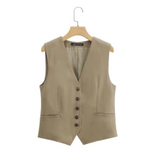Zevity Women V Neck Sleeveless Single Breasted Linen Vest Jacket Office Ladies Casual Slim WaistCoat Tops CT1642