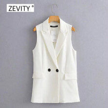 Women simply sleeveless double breasted vest jacket office ladies wear casual suit waistCoat pockets outwear tops CT514