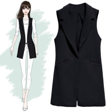 Blazer Casual Solid Vest Waistcoat Women Temperament Lapel Long Suit Vest Female Jacket Coat Pockets Office Lady Work