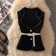Woolen Cloth Vest Coat Women Vintage Autumn Winter Loose Sashes Button Sleeveless Waistcoat Lady Casual Solid Gilet Jacket
