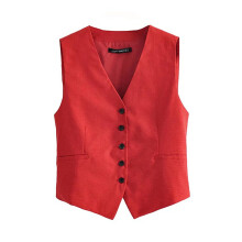 Women Streetwear Sleeveless Short Suit Vest Female Vintage Slim V-Neck Single Breasted Blazer Waistcoat