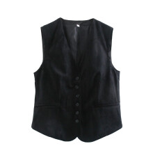 women version cropped lapelless waistcoat female vintage button up jacket vest women's clothing
