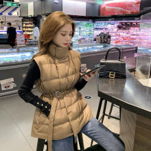 Ultralight Stand Collar Down Vest Belt Women's Sleeveless Jacket Warm Padded Waistcoat Solid Windproof Parkas