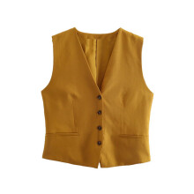 Women Office Wear Basic Waistcoat Vintage Sleeveless Front Buttons Female Outerwear Vest Tops