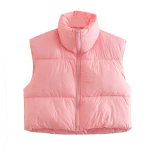 Women's High Neck Cropped Waistcoat Puff Vest For Women Casual Sleeveless Jackets Lady Winter Warm Outfits