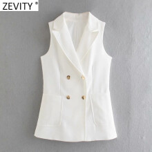 Zevity Women Pockets Patch Double Breasted Sleeveless Vest Jacket Office Ladies Suits WaistCoat Outwear Tops CT773