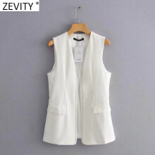 Women Sleeveless Vest Jacket Office Ladies Open Stitch Suits WaistCoat Pockets Outwear Tops CT704