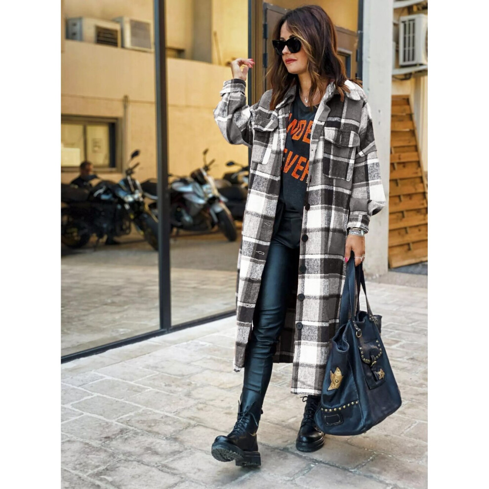 Autumn Plaid Shirt Woolen Coat Women s Long Coat Streetwear Women Clothing England Style Loose Coat Female Jacket