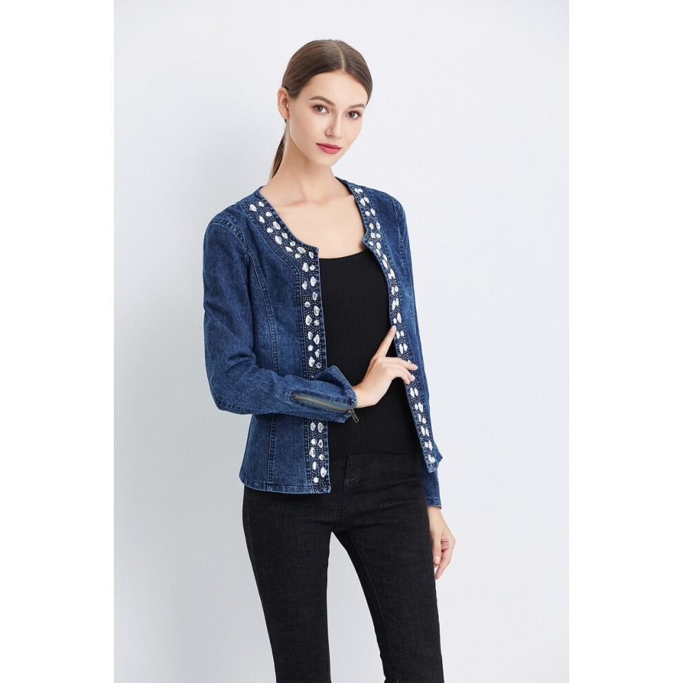 JESSIC Arrival Spring Antumn Denim Jackets Vintage Diamonds Casual Coat Women's Denim Jacket For Outerwear-image-OPC-PBQJ55J-NEW