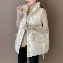 Women Stand Collar Short Bright Cotton Padded Jacket Sleeveless Female Winter Waistcoat Coat Vest