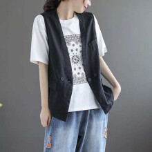 Women`s Japanese Cotton Vest Business Offical One Buttons Waistcoat Sleeveless Coat Outerwear Tops For Lady