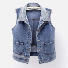 Sleeveless Female Jacket Stripe Splice Ladies Tops Cowboy Women Denim Vests Waistcoat Striped Splicing Big Pocket Short Jeans