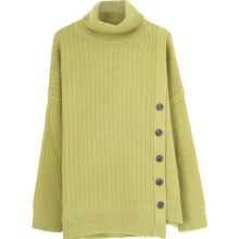 Girl Solid Turtleneck Knitted Sweater Female Side Split Loose Loose Sweater Sweater Lazy Wind Pullover Women Spring