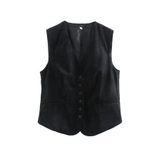 Women single breasted velvet waistcoat vintage sleeveless back tab female vest coat tops