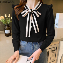Year Fall Winter Basic Pullovers Jumpers Long Sleeve Casual Loose Japan Sweet Girl Striped Bow Tie Red Knitted Sweaters