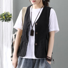 Women`s Classic Cotton Vest Business Offical Linen Waistcoat Open Front Sleeveless Coat Outerwear Tops For Lady