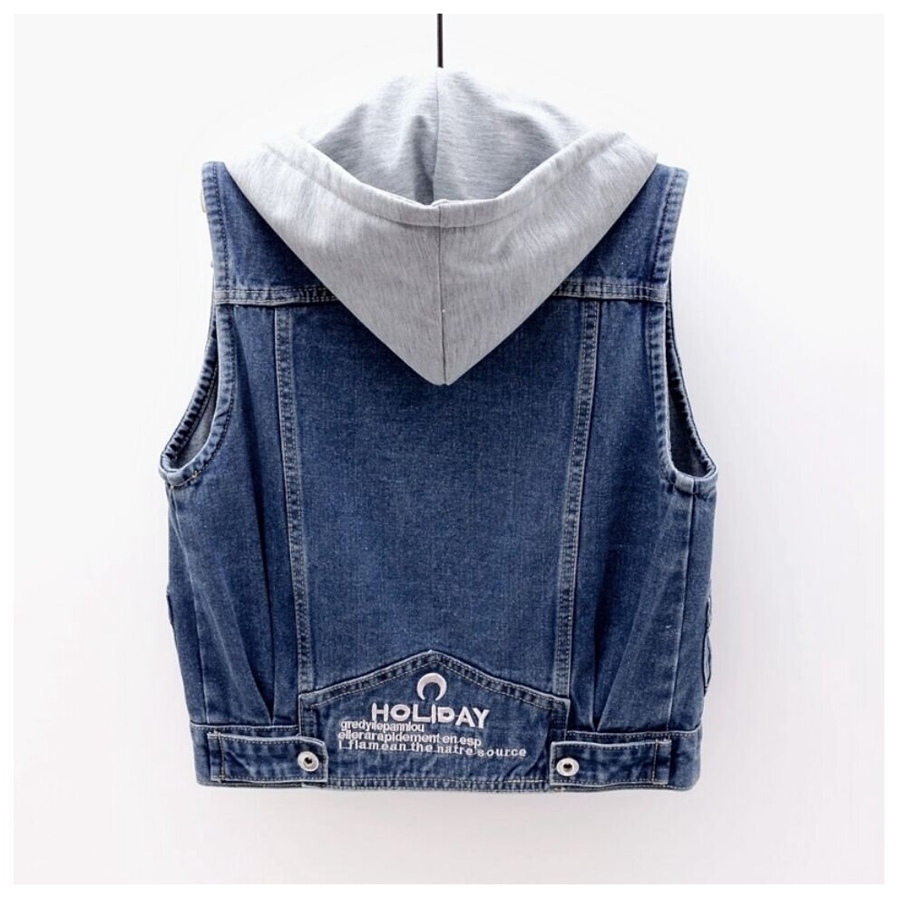 Hooded Denim Waistcoat Women Spring Autumn Big Pocket Sleeveless Jean Jackets Outwear Vest on OnBuy