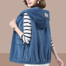 Women Spring Autumn Corduroy Short Waistcoats Female Hooded Version All-Match Loose Jacket Ladies Casual Outwear