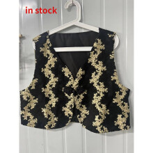 Vintage Embroidered Short Vest Coat Women Autumn V Neck Sleeveless Waistcoat Tops Casual Jackets