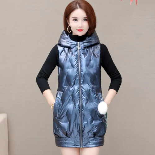 Autumn Winter mid-length Vest Women Glossy Down Cotton Sleeveless