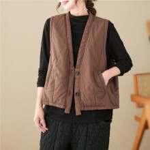 Woman Autumn And Winter Retro Solid Top Jacket Female V-neck Loose Sleeveless Single Breasted Vintage Vest