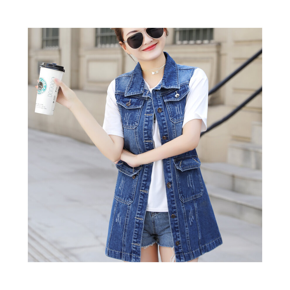 Plus size long denim sales vest