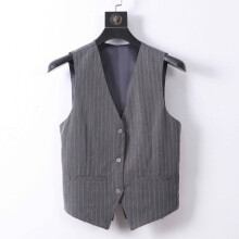 #0720 Spring Summer Grey Vertrical Striped Sleeveless Blazer Women V-Neck Office Vest Waitcoat Femme Slim Thin Short Vest