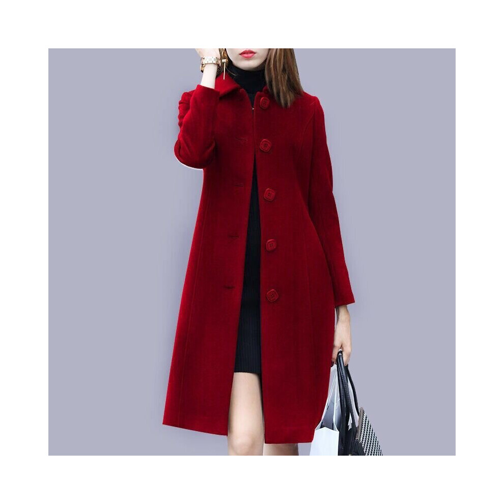 Ladies Wool Coat Autumn Winter Mid Length Single Breasted Slim Blended Woolen Overcoat Red Women Cashmere on OnBuy