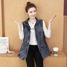 Lace Up Plus Size Denim Vest Women 95kg Stand Collar Loose Waistcoat Blue/Black Vest Sleeveless Jean Jacket Lady
