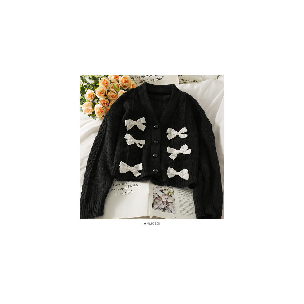 Harajpoo Cardigan Women Niche Bowknot Linen Pattern Fall Long Sleeve Single Breasted Knitted Jacket Casual Tops-image-OPC-PBQJB6T-NEW