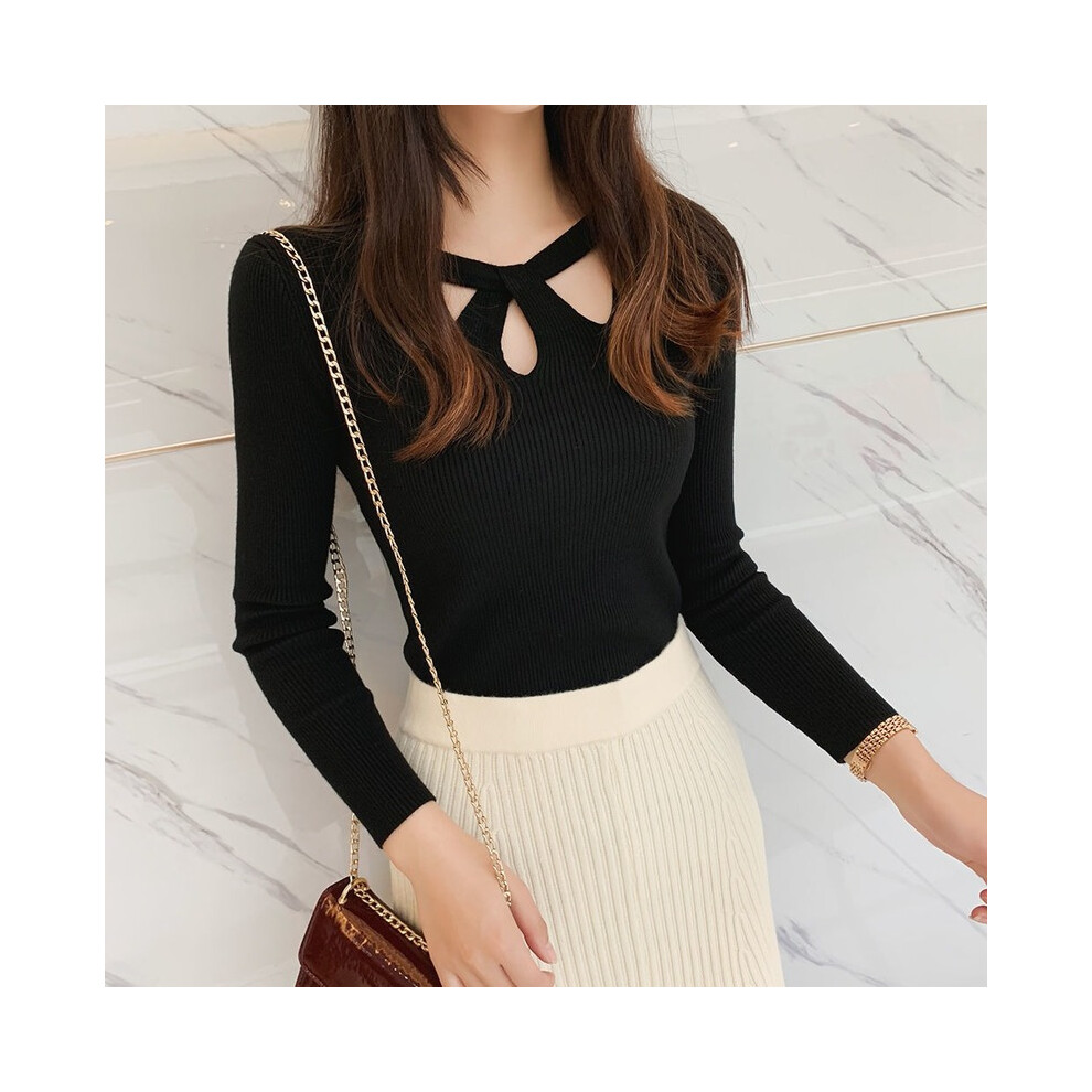Women's O-neck Slim Stretch Sexy Pullover Hollow Solid Sweater Slim Bottoming Shirt Sweater Ladies Autumn Winter 16639-image-OPC-PBQJBNX-NEW