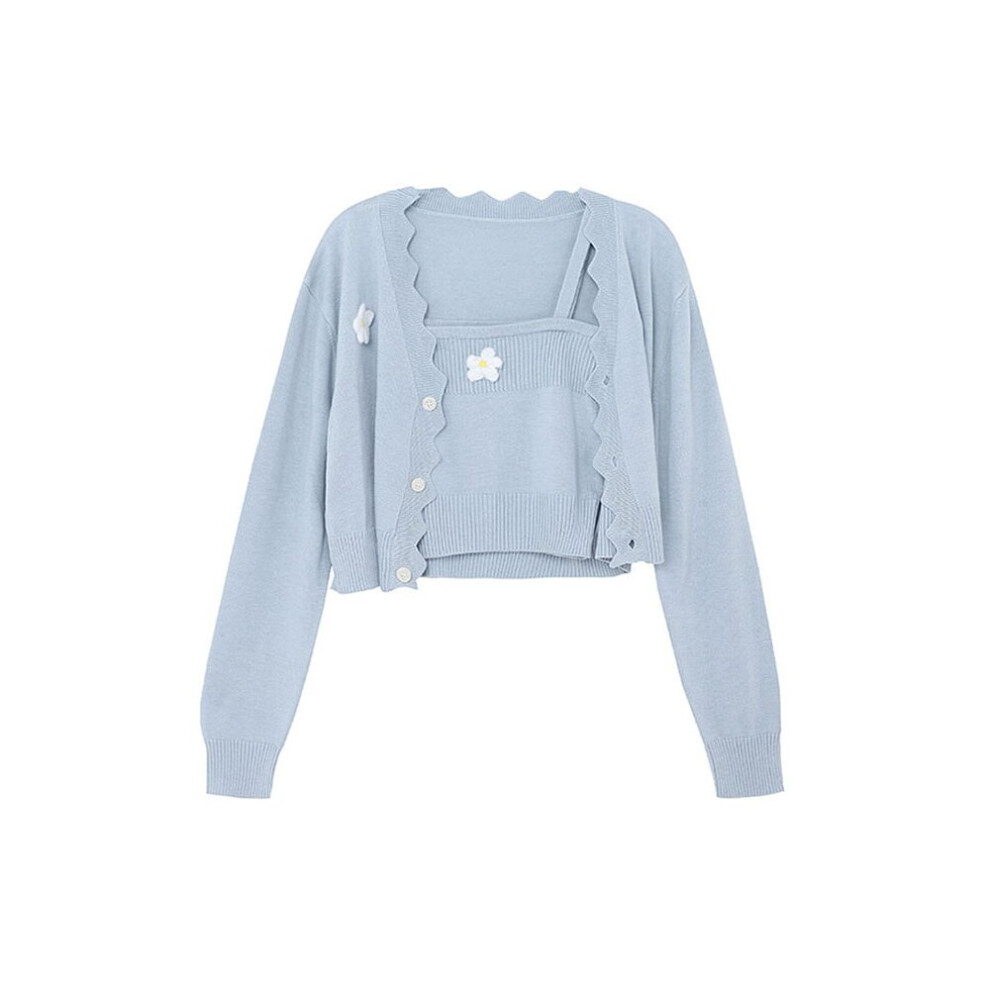 Style Two Piece Set Cardigan Women Sexy Autumn Long Sleeve Ribbed Knitted Cropped Sweater And Matching Vest-image-OPC-PBQJBGQ-NEW