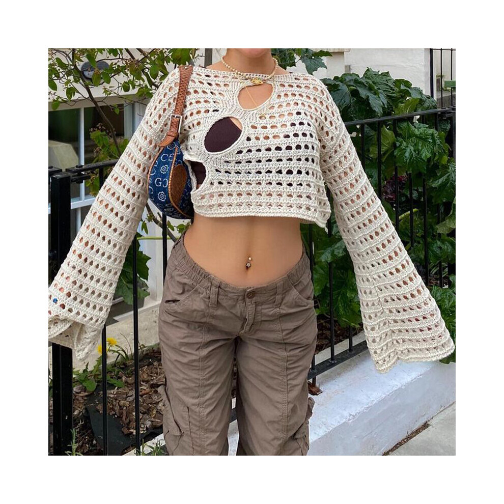 90s Vintage Knitted Hollow Out Crop Top Y2K Crochet Loose Pullovers Fairycore Grunge Sweater Tees Cover-ups Streetwear-image-OPC-PBQJC9X-NEW