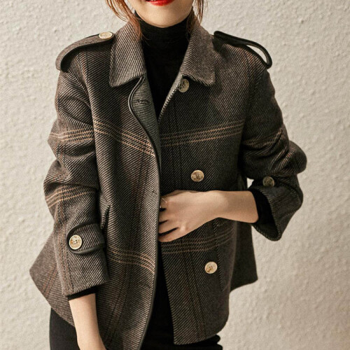 Autumn And Winter Women s Plaid Coat Patchwork Wool Short Jacket Temperament Single Breasted Retro Casual Coa on OnBuy