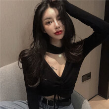 Autumn Winter V-neck Halter Sexy Short Crop Drawstring Woman Sweaters Femme Chandails Pull Hiver